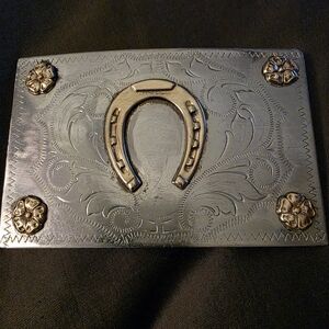 Source Unknown Silver and Gold Ornate Belt Buckle